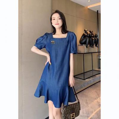 ĐẦM JEAN SUÔNG ĐUÔI CÁ CỔ CHỮ U TAY PHỒNG - NJ902